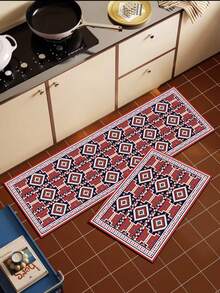 1pc Silicone Kitchen Mat, Featuring Classic Turkish Kilim/ Rug Pattern In Deep Navy Blue Background - Multicolor - View 1