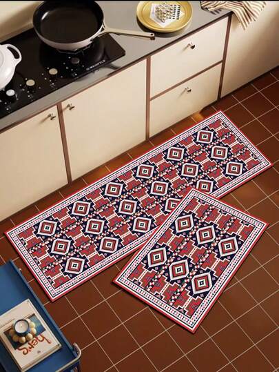 1 Stück Silikon Küchenmatte, mit klassischem türkischem Kelim-/Teppichmuster auf dunkelblauem Hintergrund