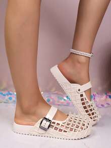 Women's Fashionable Versatile Pearl Hollow Out Sandals - White - View 3