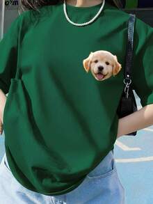 Áo thun nữ thiết kế theo yêu cầu - Thêm chữ và ảnh của bạn (Dạng ngang/Huy hiệu/Cặp đôi/Gia đình/Selfie/Thú cưng), in hai mặt. - màu xanh lá - Xem 5