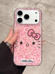 Sanrio 1个可爱粉色豹纹小猫表情手机壳，适用于 17 Pro Max、17 Air、新款17、16 Pro/15 Plus/14、13、12，卡通图案，防摔，防滑，全包覆，智能保护 - 粉色 - 查看 4