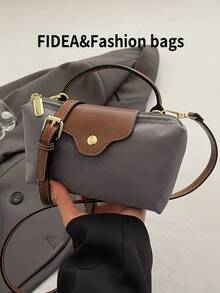New Fashionable Solid Color Minimalist PU Bucket Bag, Elegant High-End Handbag Suitable For Work, Shopping, Dating, Versatile - Grey - View 6