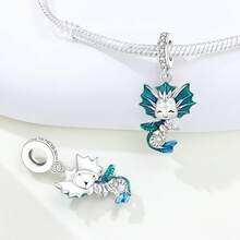 CYMYSS 1pc Cute Cartoon Style 925 Silver Plated Artificial Zirconia Blue Painted Dragon Pendant, Women DIY Bracelet Charm, Birthday/Holiday Gift - Multicolor - View 2