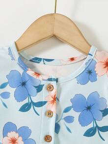 1pc Girls Cute Sweet Minimalist Floral Print Lace Cap Sleeve Round Neck Playful Lively Princess Dress, Casual Everyday Wear - Multicolor - View 5