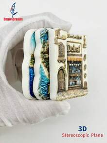 1pc Dubai Theme 3D Embossed Fridge Magnet, Creative Home Decor Gift, Magnetic Sticker Decor, Travel Souvenir Gift, Unique Travel Collection Gift, Creative Magnetic Sticker, Exquisite Travel Souvenir, Travel Souvenir Decor Sticker, Suitable For Home, Office Decor, Personalized Travel Souvenir Fridge Magnet Sticker, Home Decor, Kitchen, Room, Office, Cabinet Craft Gift, Holiday Souvenir Gift, Exquisite Small Gift - Exclusive Refrigerator Magnets - View 2