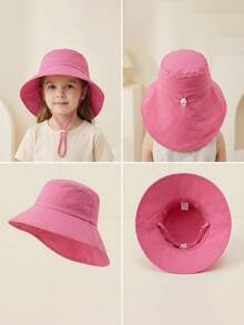 1顶可调节儿童遮阳帽，宽檐渔夫帽，适合1-10岁男孩女孩，夏季防紫外线颈部遮阳帽 - 彩色 - 查看 9