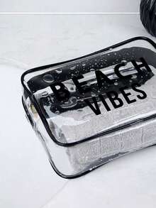 Damen "Beach Vibes" Make-up Tasche, PVC klare Kosmetiktasche Reise Kulturtasche, strandthematischer Buchstabendruck wasserdicht leicht zu reinigen, multifunktionaler tragbarer Kulturtaschenorganizer, Strandurlaubs-Essentials, transparente Aufbewahrungstasche, leichte dauerhafte Reißverschluss Make-up Tasche für Sommerausflüge, Poolzeiten, tägliche Aufbewahrung & Strandurlaubs-Essentials, Geschenk für Freunde und Beste Freundinnen, vier Farben erhältlich, Reisenotwendigkeit - Verschiedenfarbig - Übersicht 4