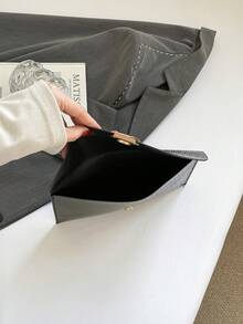 2026 New Glossy Envelope Clutch Bag, High-End Elegant Evening Bag, Versatile Korean Style Minimalist Large Capacity Flap Lock Shoulder Envelope Bag - Black - View 8