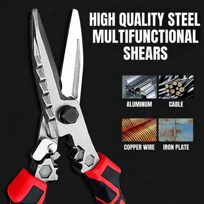 Stainless Steel Industrial Heavy Duty Scissors With Wire Stripping Function For Cable Copper Wire Cutting Multi-Functional Electrician Tool