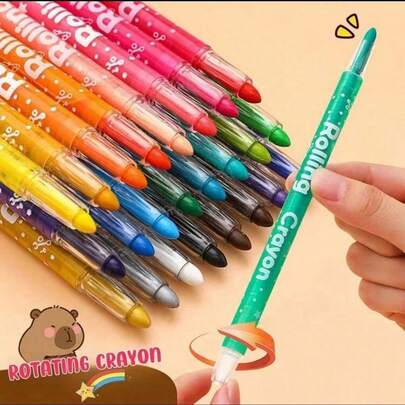 12pcs/18pcs/24pcs/36pcs Water-Soluble Rotating Colored Wax Crayons (12 Colors/18 Colors/24 Colors/36 Colors), Non-Staining, High Coverage, And Reliable. It Is A Student-Dedicated Colored Oil Pastel, DIY Painting Set, And Student-Dedicated Art Brush, Suitable As A Learning Reward, Holiday Gift Or Birthday Gift, For Students, Classmates And Family, Back-To-School Gift.