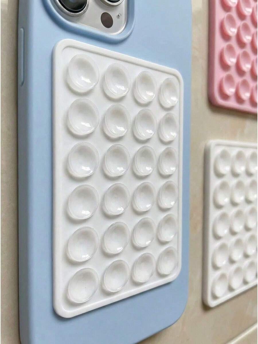 2 Pcs Double Sided Square Phone Stand Silicone Suction Cup Adhesive Anti-Slip Back Sticky Multi-Functional Desk Car Office - White - View 1