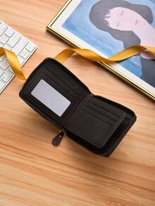 New Retro Men's Short Wallet, Card Holder Leather Zipper Wallet - Multicolor - View 6