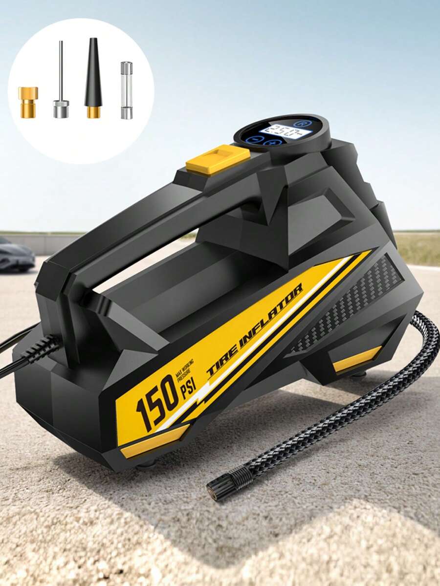 Carsun Mini Portable 22 Cylinder Copper Motor 12V-DC Car Air Compressor With Bright LED Light, Digital Display, 2X Inflation Speed, Auto Shut Off, Suitable For Car, Motorcycle, SUV