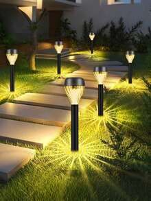 2个太阳能LED草坪灯，暖白光LED路径灯，椭圆形瀑布图案，耐用ABS材质，扁平安装设计，易于安装，适用于花园、庭院、走廊、草坪、景观、走道，防水 - 草坪燈 - 查看 5