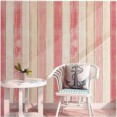 1 Roll Of Pink Spliced Wood Grain Large-Size Self-Adhesive Wallpaper, Removable Peeling And Pasting, Children's Room Warm Style, Retro Style Decoration, Room Decoration, Wall Decoration, Wardrobe, Bookcase, Dining Table, Cabinet, Furniture Surface Renovation And Color Change, Kitchen Decoration, House Decoration