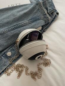 1pc Girls' Numeric Ball Shaped PU Zipper Closure Crossbody Bag, Suitable For Spring/Summer Everyday Use - Black and White - View 5