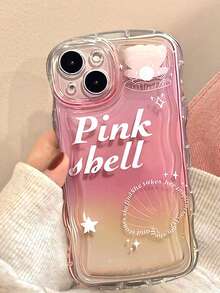 透明波浪气垫粉色扎染渐变字母外壳防震全包手机壳，适用于 11/12/13/14/15/16/17/PROMAX - 粉色 - 查看 4