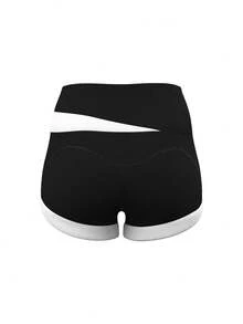 Women's Color-Block Sports Shorts, Structured Cut For A Body-Flattering Fit, High-Stretch Tummy-Control Design, Suitable For Yoga And Everyday Workouts - Star Black - View 5