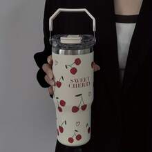 1个900毫升/30.44盎司樱桃心形系列保温杯，保温保冷，大容量车载杯，带手柄和吸管的水瓶，双吸嘴，适合健身和户外运动，也可用作学习用品或节日礼物。 - 彩色 - 查看 10