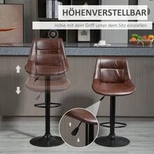 Bar Stool Set Of 2, Height-Adjustable Counter Stools With Backrest, Swivel Bistro Stools Made Of Faux Leather In Brown, Ideal For Kitchen & Bar - Brown - View 5