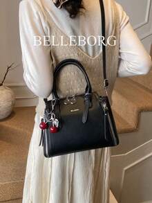 Vintage Minimalist Zipper Decor Commuter Handbag With Pendant - Black - View 5