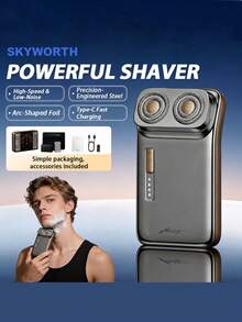 SKYWORTH Creavin/Meizi 鼻毛修剪器 + 电动剃须刀 + 礼盒套装，800mAh 大容量电池，IPX7 级防水，干湿两用，全身可水洗，2 个不锈钢刀片，一键启动，灰色和银色可选 - 彩色 - 查看 2