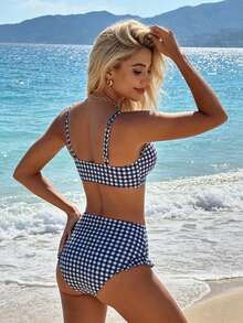 Giufajk 2 Piece Women High Waisted Bikini Sets Retro Striped/Plaid Ruffled V Neck Push Up Bra Top And Bottom Swimsuits Tummy Control Sexy Brazilian Bathing Suits Beachwear Pool Vacation Summer - 黑色 - 查看 8