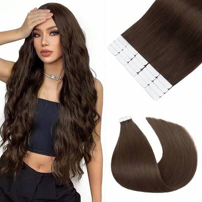 Extensiones de cabello humano con cinta adhesiva recta de 18 pulgadas, extensiones con cinta adhesiva invisible, 20 piezas, 50 gramos, color negro natural #1B