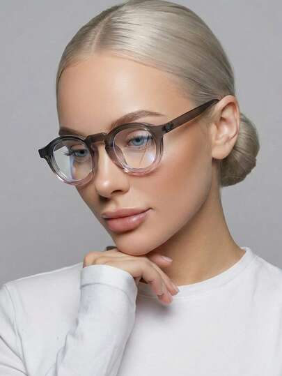 1 par de gafas de mujer con montura redonda de PC en degradado, estilo retro elegante, de moda y casuales