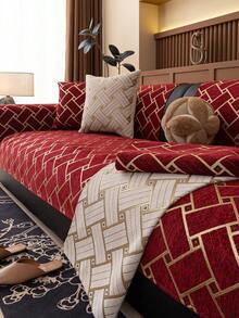 1pc All-Season Luxury Chenille Sofa Cushion Cover, Modern Minimalist Fashion Dust-Proof Anti-Slip Sofa Seat Pad, Washable Slipcover For Bedroom, Office, Living Room Couch, L-Shaped Sofa And 1/2/3/4 Seater Sofa, Pet-Friendly - Red - View 6