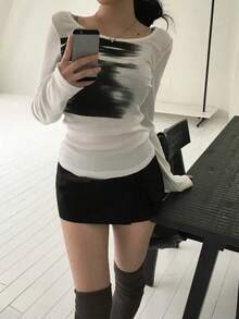 女士复古休闲长袖T恤 - 白色 - 查看 3