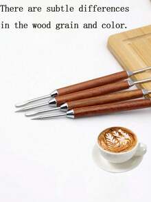 Luxus Latte Art Stift, Latte Art Stift mit Palisandergriff, geschnitzter Schaft Latte Art Werkzeug, Edelstahl Kaffee Latte Art Stift, Holzgriff, geeignet für Cappuccino, Espresso Latte Art, Barista Zeichenstift, geeignet für Café, Zuhause, Barista Zubehör - Verschiedenfarbig - View 8