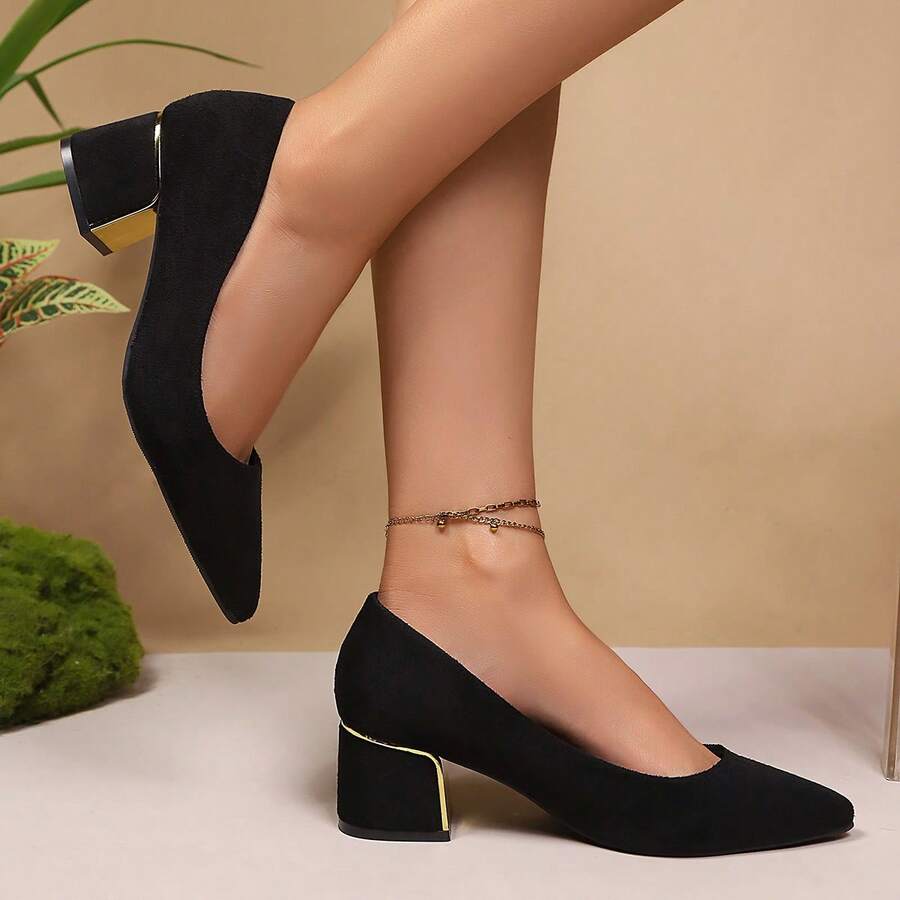 2026 New Preppy Office Thick Heel Pumps, Versatile Low-Cut High Heels, Soft Sole Pointed Toe Interview Dress Shoes For Women - Black - View 1