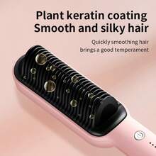 LUYAO 粉色戒指牌直发梳 – 内置梳子，20秒快速加热，5档温度设置，防烫伤，在家也能打造专业沙龙级造型 - 粉色 - 查看 6