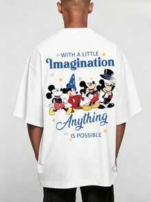 Disney Official Licensed Mickey Mouse With A Little Imagination Magic Print 220g Cotton Crew Neck Unisex Tee - trắng - Xem 2