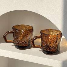 2pcs Amber Handle Glacier Glass Cup, High-End Milky Way Milk Coffee Water Mug For Home Use - Coffee - View 3