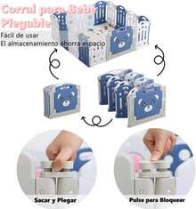 TUMYES Corralito Plegable para Bebés, 223 * 192 * 64cm Parque de Juegos para Nios, con 180 * 200cm Colchoneta para Gatear, con Ventosas y Antideslizantes, Corral Hogar Interior Exterior (20 paneles) - ColorA - Ver 2
