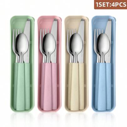 Portable Stainless Steel Travel Cutlery Set With Fork, Spoon And Storage Box - Great For Office, School, Picnics, Camping And Outdoor Activities, Back To School (Especially Suitable For Student)