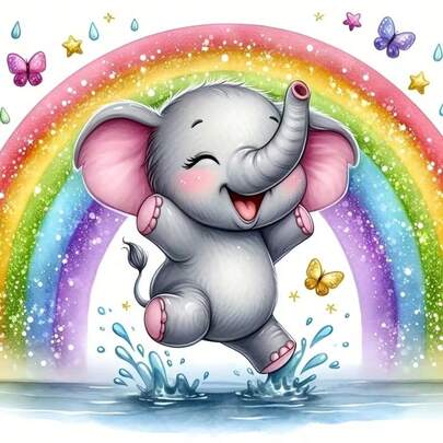 1pc [30*30cm/11.8*11.8in][40*40cm/15.7*15.7in]5D Acrylic Diamond Painting Kit, Cartoon Elephant & Rainbow Pattern, Suitable For Adult Beginners DIY Mosaic Diamond Art, Full Drill Handmade DIY Diamond Painting, Applicable For Living Room, Bedroom, Office Wall Decor Painting, Surprise Art Home Decor Gift For Family And Friends