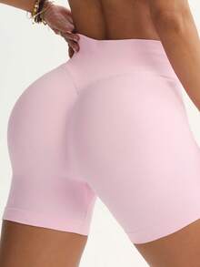 3条装高腰瑜伽短裤，宽腰带设计，无缝心形提臀短裤，户外健身跑步运动裤，透气高弹力骑行短裤，女士夏季款 - 彩色 - 查看 5