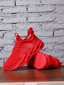 男士镂空透气针织休闲运动跑步鞋，四季皆宜 - 紅色 - 查看 4