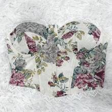 WO Cropped Corset Floral Tomara que Caia Amarração traseira sexy - Vermelho - Visão 2