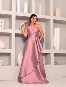 Elegant Women's Long Dress With Flower Detail - Bridesmaid - 乾枯玫瑰色 - 查看 1