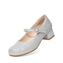 Girls Dress Shoes Mary Jane Low Heels Flower Wedding Party Pump Prom Footwear For Little/Big Kids - 銀色 - 查看 2
