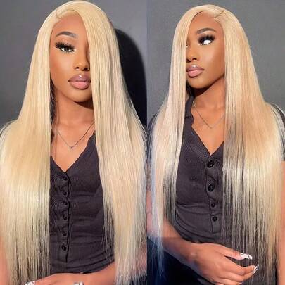 34 Inch 200% Density 613 Blonde Lace Front Wig, 13x4 Blonde Lace Front Wig, 613HD Lace Front Wig, Suitable For Women, 12A Brazilian Straight Human Hair Wig, Glueless & Painless With Baby Hair