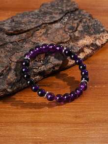 1pc Stay Sleep Elastic Bracelet - 8mm Purple Quartz, Purple Ombre, Stress Relief Gemstone, Perfect Gift For Any Occasion - Màu tím - Xem 4