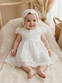 Vestido de bautizo blanco para bebé/niña de 0 a 2 años, vestido de fiesta de encaje y tul - Blanco - Ver 3