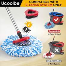 Spin Mop Replacement Head For O Cedar 2 Tank RinseClean, 4 Microfiber Mop Refill, 1 Scrub Brush, 1 Mop Stick, 1 Mops Base, Deep Cleaning, 30" To 58" Mop Handle Replacement - (4+1+1+1) PCS - Xem 2