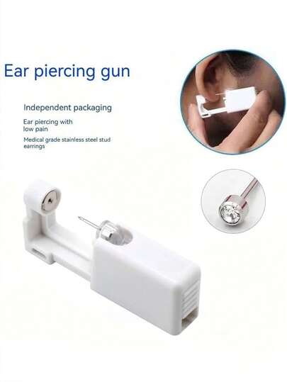 One-Piece Disposable Ear Piercing Kit, Includes Studs And Earrings, Anti-Allergy Ear Piercing Gun, Suitable For Home DIY Ear Piercing