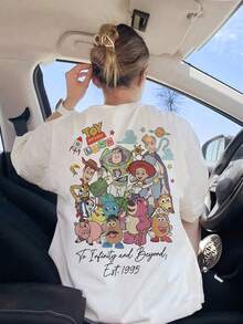 Disney Authorized Classic Characters Such As Buzz Lightyear, Such As Toy Story LAND Printed Cartoons, Soft And Elastic Casual Short-Sleeved Tops, Fashionable Short-Sleeved T-Shirts And Women's Dresses. - 白色 - 查看 1
